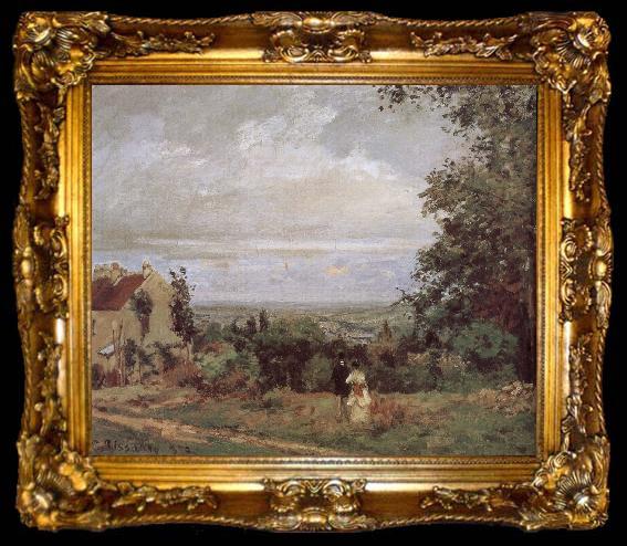 framed  Camille Pissarro Road Vehe peaceful nearby scenery, ta009-2